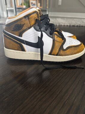 Nike Jordan White Black and Gold High-Top Sneakers